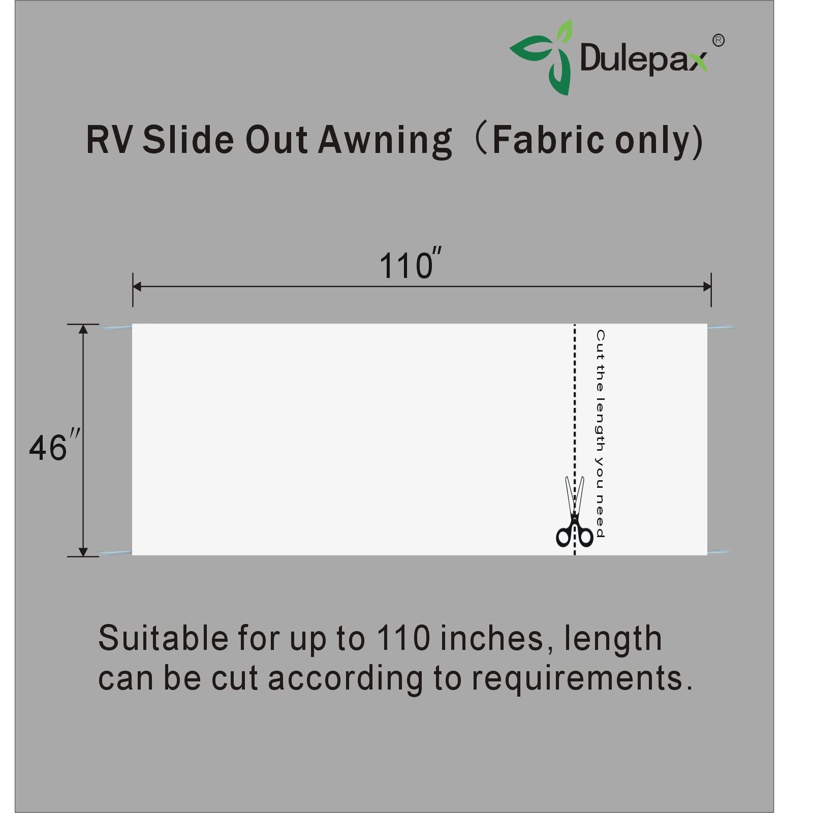 Dulepax-RV Slide Out Awning Fabric Replacement-(46" x 110", White- Fabric only)-Universal Slide-Topper Replacement for 5th Wheel RVs, Travel Trailers and Motorhomes