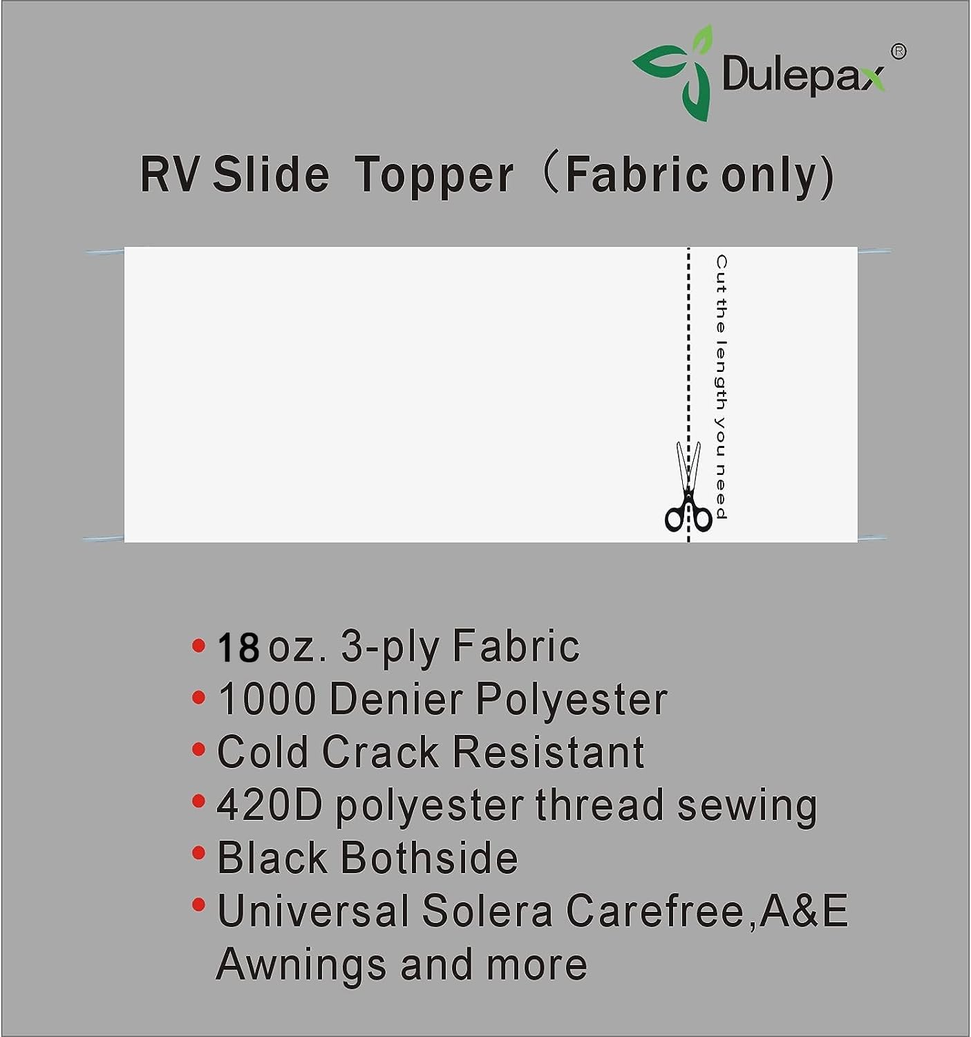 Dulepax-RV Slide Out Awning Fabric Replacement-(46" x 110", White- Fabric only)-Universal Slide-Topper Replacement for 5th Wheel RVs, Travel Trailers and Motorhomes