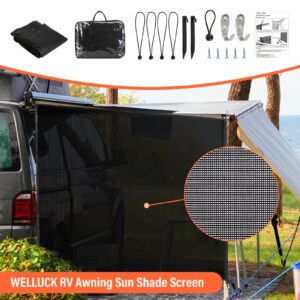 WELLUCK RV Awning Side Sun Shade Screen, 9'X7' Black Mesh Camper Sunshade RV Awning Accessories, UV Blocker Privacy Screen Complete Kit for Motorhome Camper Travel Trailer Canopy