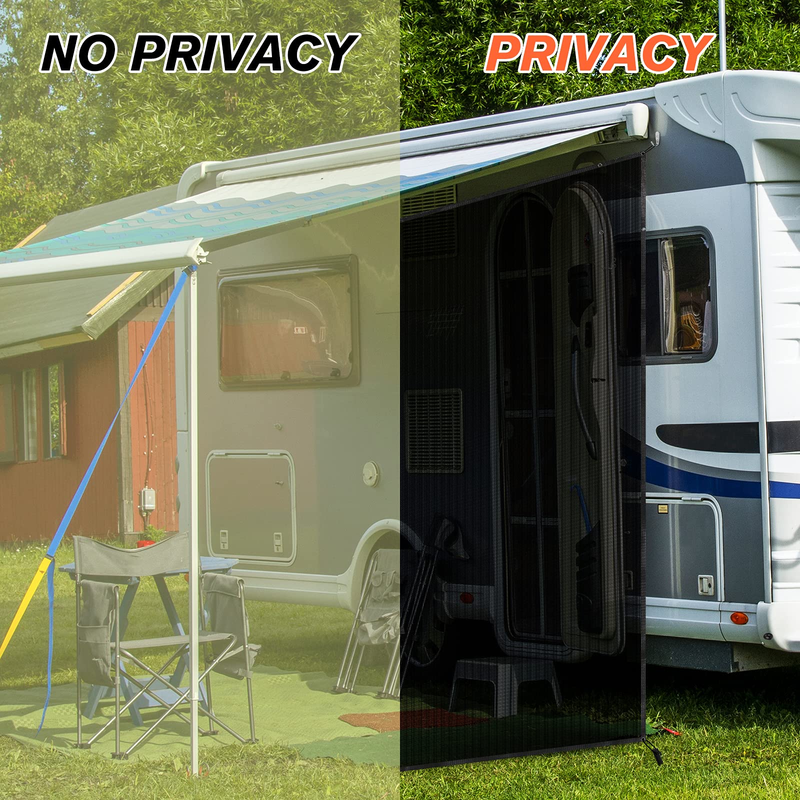 WELLUCK RV Awning Side Sun Shade Screen, 9'X7' Black Mesh Camper Sunshade RV Awning Accessories, UV Blocker Privacy Screen Complete Kit for Motorhome Camper Travel Trailer Canopy