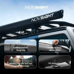 NOVSIGHT Vehicle Awning, Black Aluminium Rooftop Pullout Retractable Awning Side Awning for Jeep/SUV/Truck/Van, 6.6x8.2ft