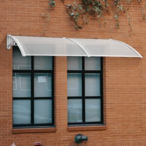 MCombo 39 x 78 inch Window Awning Outdoor Polycarbonate Front Door Patio Cover Garden Canopy 6055-4080 (40"×80") (Solid White Bracket/Clear Board)