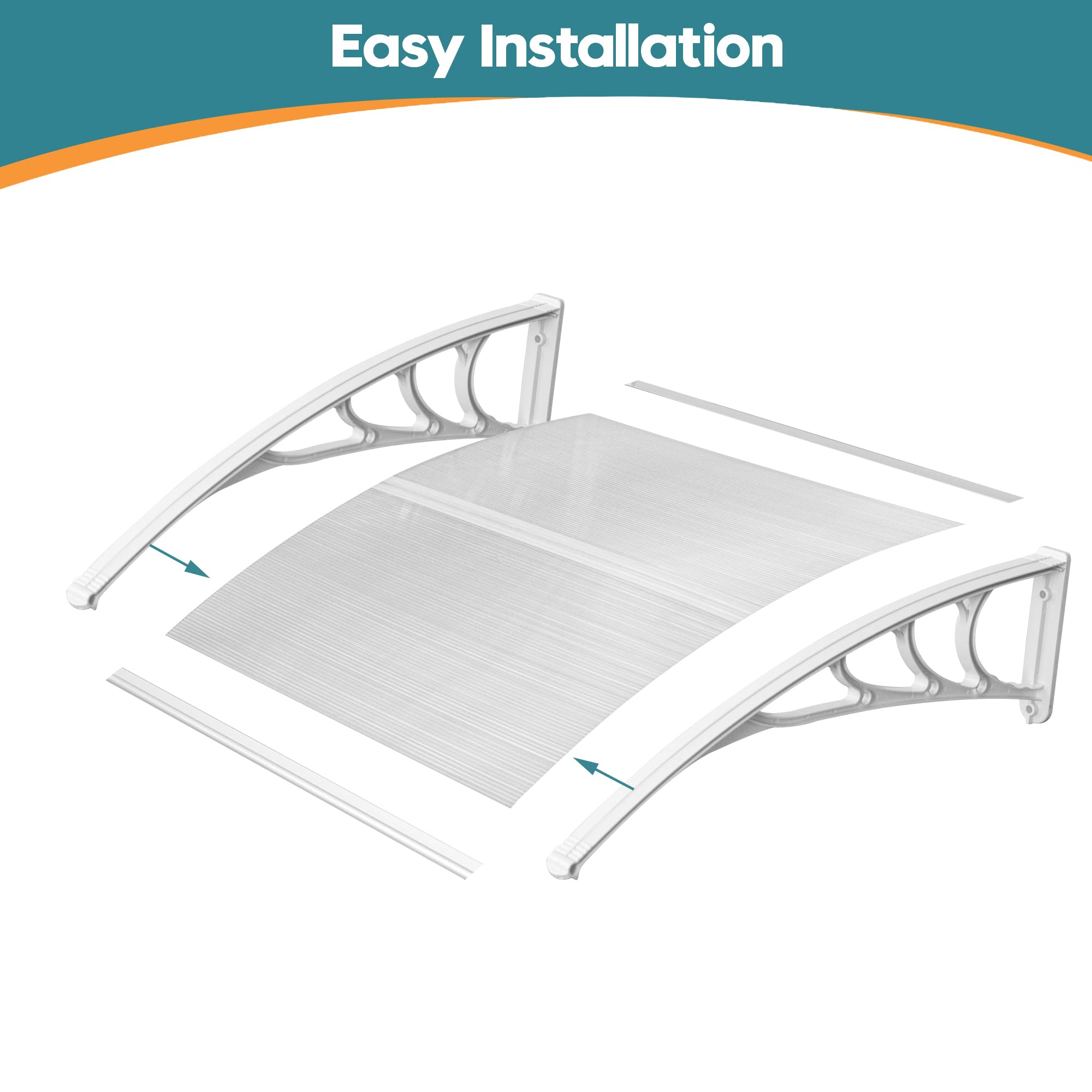 MCombo 39 x 78 inch Window Awning Outdoor Polycarbonate Front Door Patio Cover Garden Canopy 6055-4080 (40"×80") (Solid White Bracket/Clear Board)