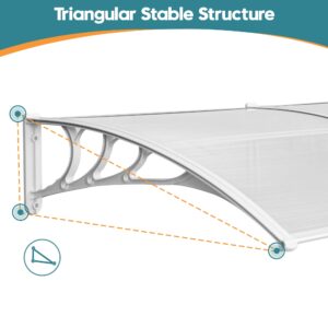 MCombo 39 x 78 inch Window Awning Outdoor Polycarbonate Front Door Patio Cover Garden Canopy 6055-4080 (40"×80") (Solid White Bracket/Clear Board)