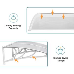 MCombo 39 x 78 inch Window Awning Outdoor Polycarbonate Front Door Patio Cover Garden Canopy 6055-4080 (40"×80") (Solid White Bracket/Clear Board)