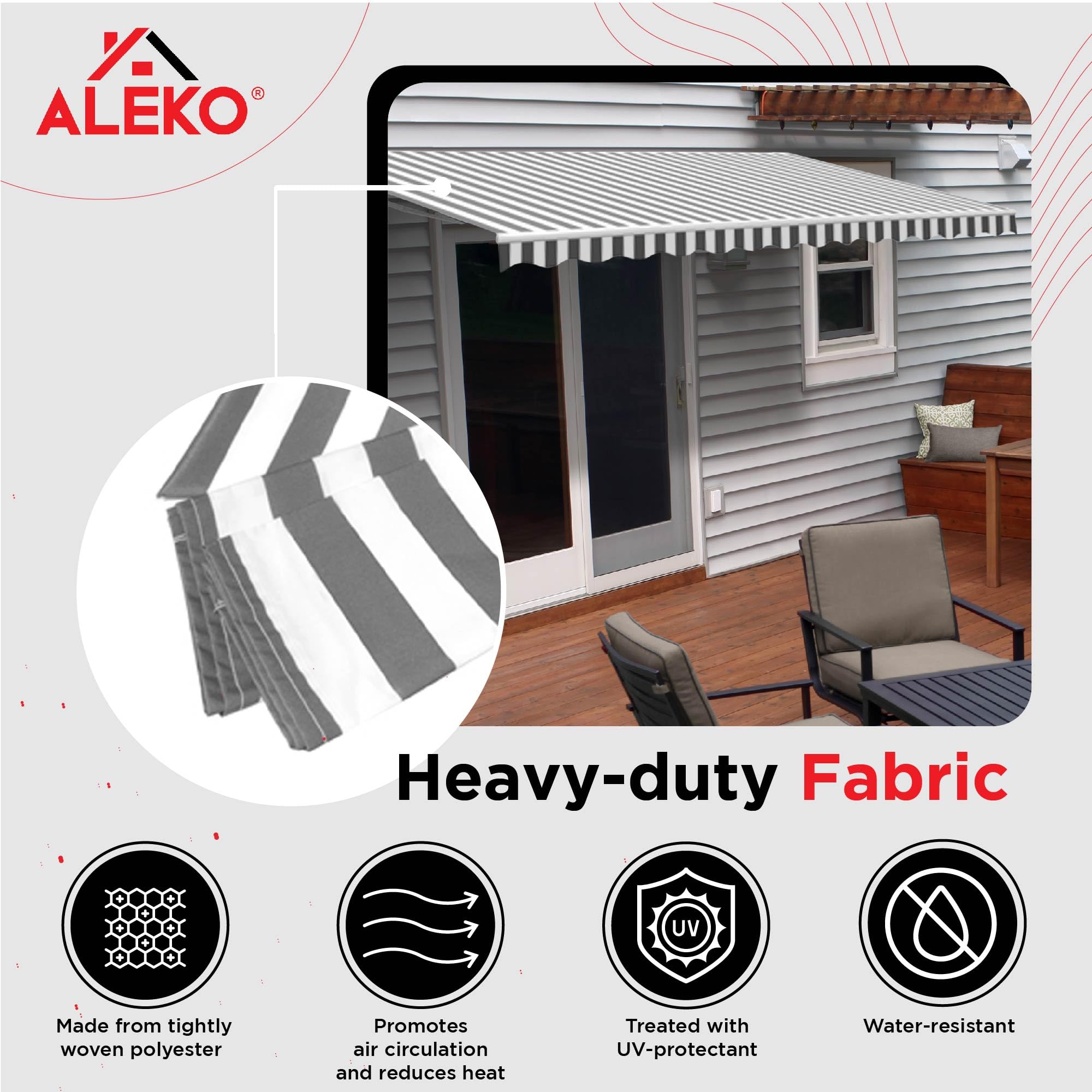 ALEKO Patio Awning Fabric Replacement, Polyester Canopy with UV Protection, Gray/White Stripes, 10x8 Feet