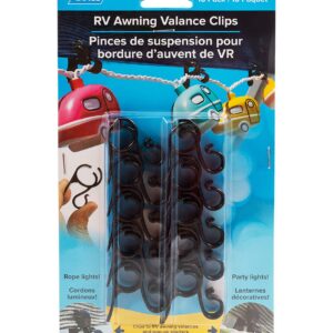 Camco RV Awning Valance Clips - Easily Hang Rope or Party Lights from Your RV's Awning Valance or Pop-Up Shelter - includes a Pack of (10) Clips (42709)