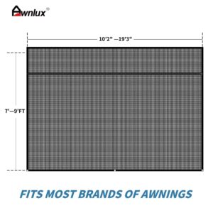 AWNLUX RV Awning Sun Shade Screen with Zipper, 8' X 19' 3'' Black Tentproinc Mesh Sunshade Camper Trailer Awning Shade Screen UV Blocker Completed Kits