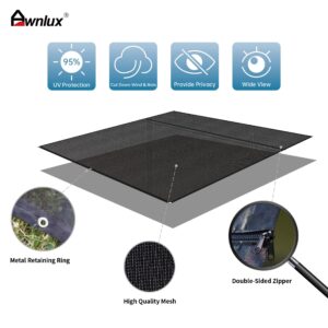 AWNLUX RV Awning Sun Shade Screen with Zipper, 8' X 19' 3'' Black Tentproinc Mesh Sunshade Camper Trailer Awning Shade Screen UV Blocker Completed Kits