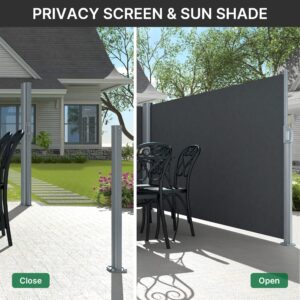 PATISOL 276"x71" Retractable Double Side Awning Full Aluminum Patio Outdoor Folding Privacy Screen Divider, Water & UV Resistant Sun Shade Wind Blocker for Garden, Backyard, Balcony (Dark Grey)