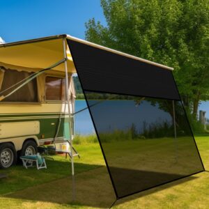 RVINGPRO RV Awning Shade Screen with Zipper 9' x 15'3'', 600D Oxford Top + Mesh Bottom, RV Sun Shade Screen for Awning, RV Shade Complete Kits for Trailer Camper