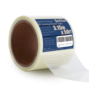 breliter fiberglass rv awning repair tape - repair tape for canvas, tent repair tape for tarp, boat covers, sail, tear repair patch kit, heavy duty and waterproof - 3.15 inch wide 50ft long