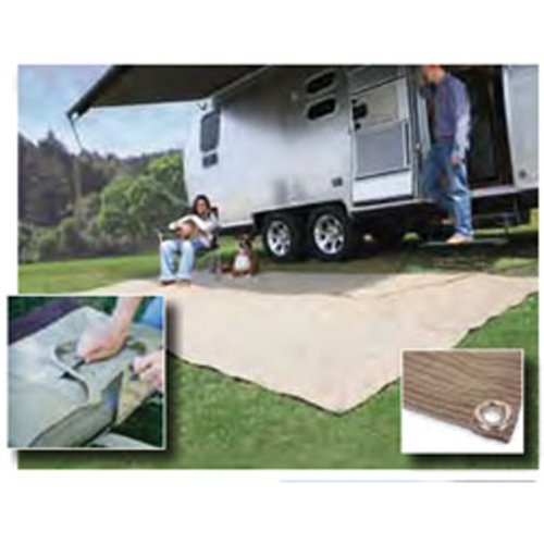 Camco Durable Reversible RV Camper Awning Mat with Carry Bag - Helps Avoids Dirt From Being Tracked - Perfect for Campsites, Beaches, Picnics 7' X 15'- Gray (42812)