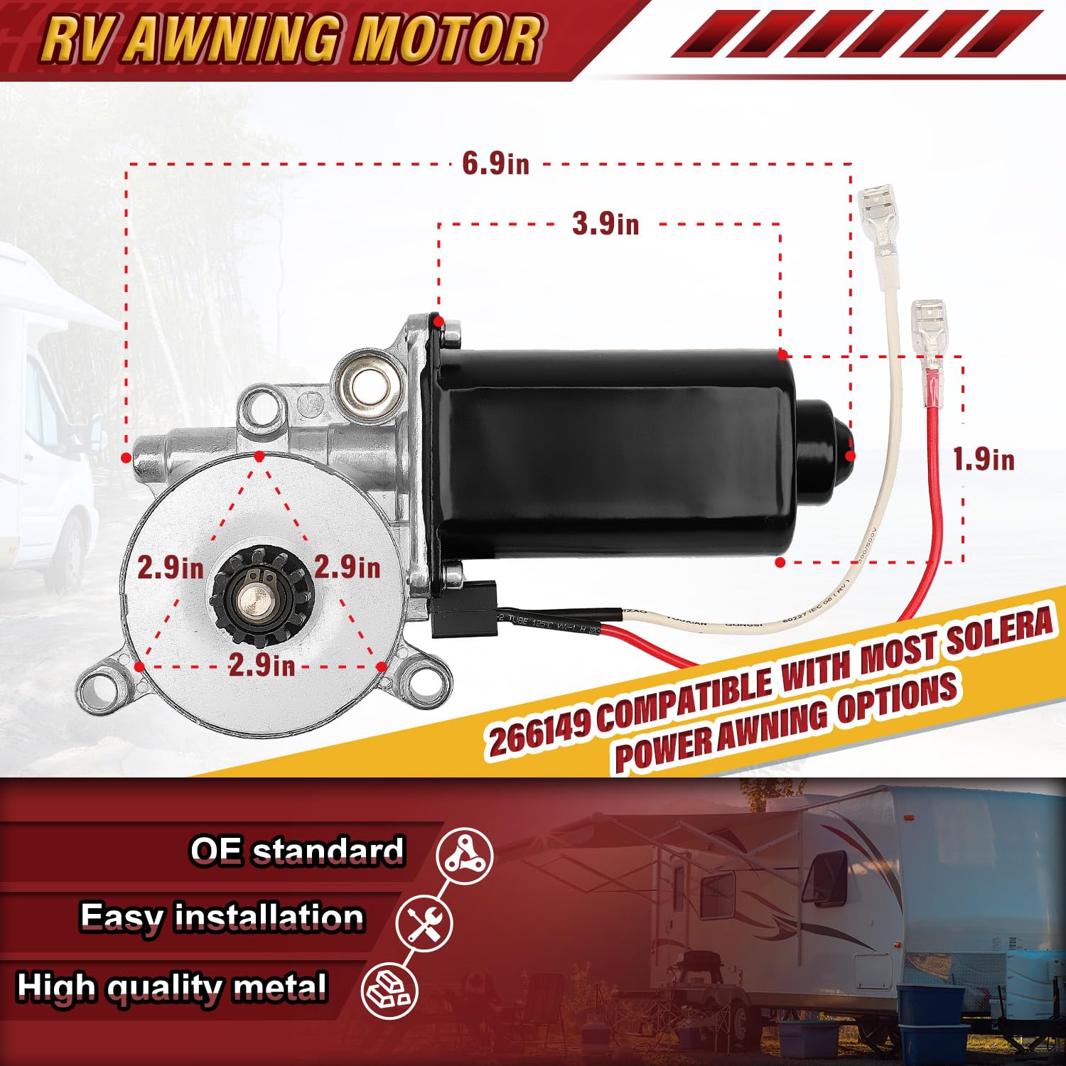 Fexhull RV Awnings Motor Fit for Universal Motor | Fit for Solera Power Awnings with Dual Connectors, 75-RPMm and 12-Volt DC, Replace# 266149