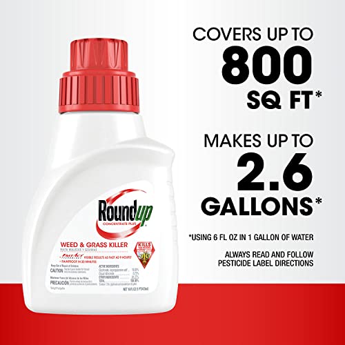 Roundup Concentrate Plus Weed and Grass Killer - Includes Easy Measure Cap, 16 oz.