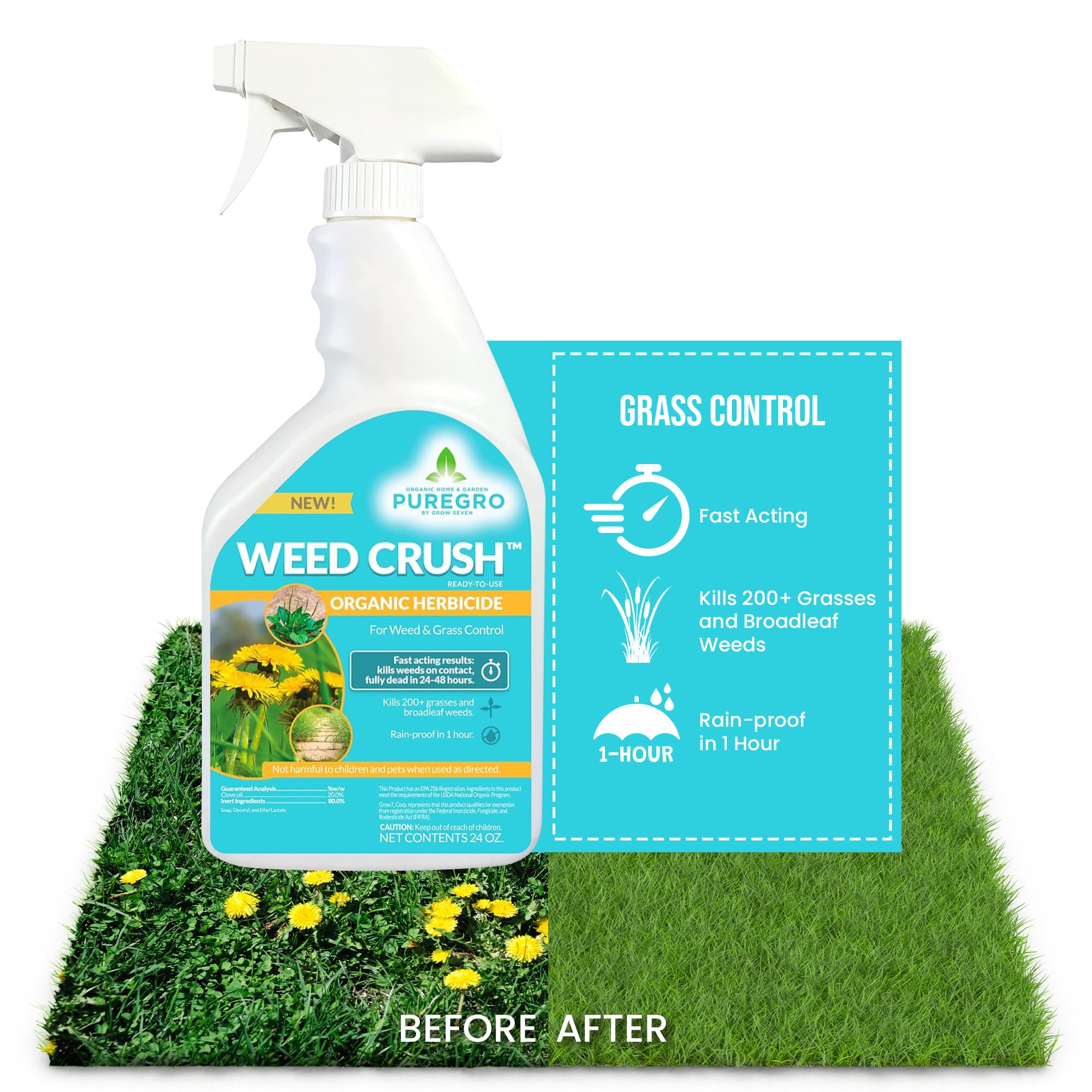 PureGro Weed Crush Ready-to-Use | Organic Herbicide | Pet and Kid Friendly | Fast Acting | Non-Synthetic, All Natural |