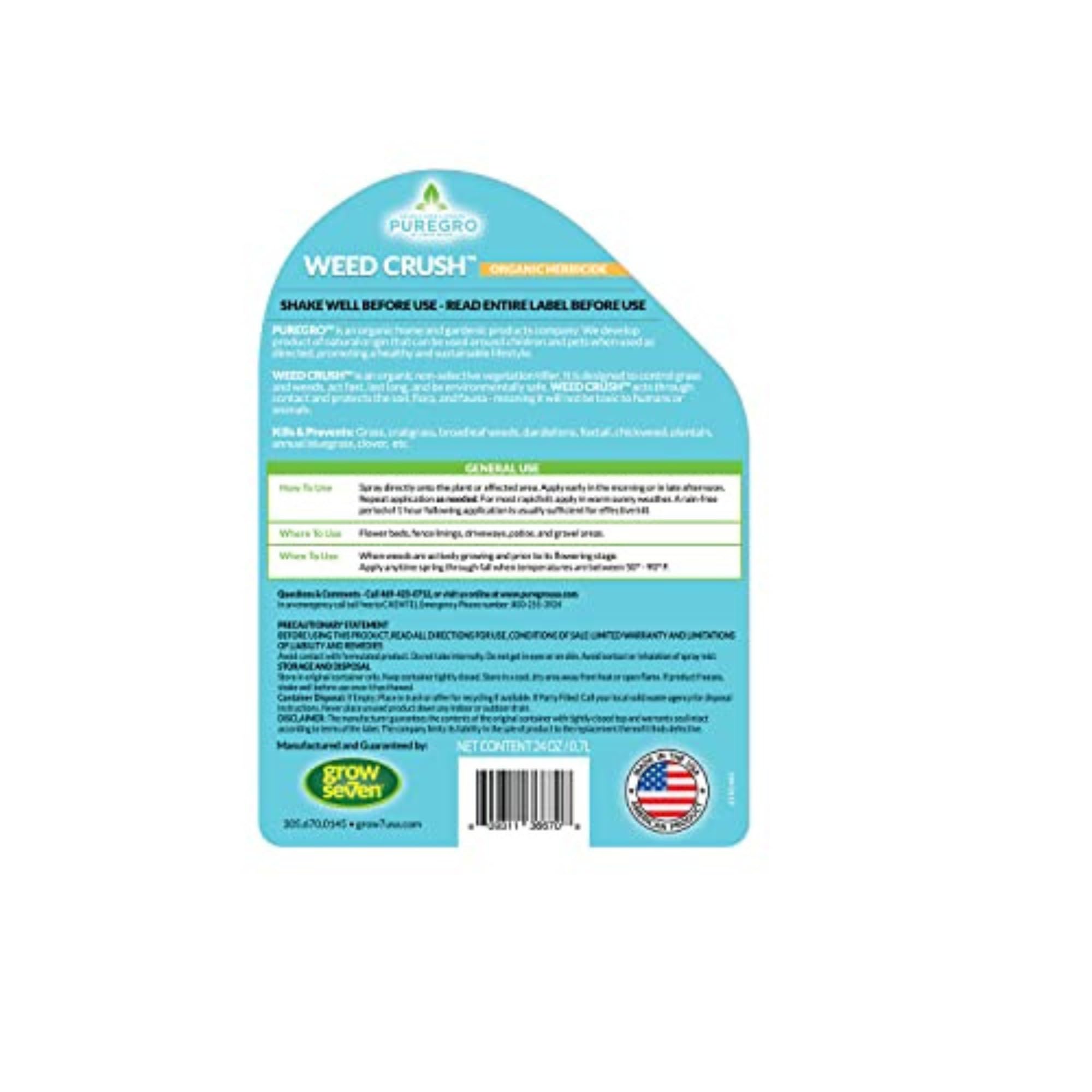 PureGro Weed Crush Ready-to-Use | Organic Herbicide | Pet and Kid Friendly | Fast Acting | Non-Synthetic, All Natural |