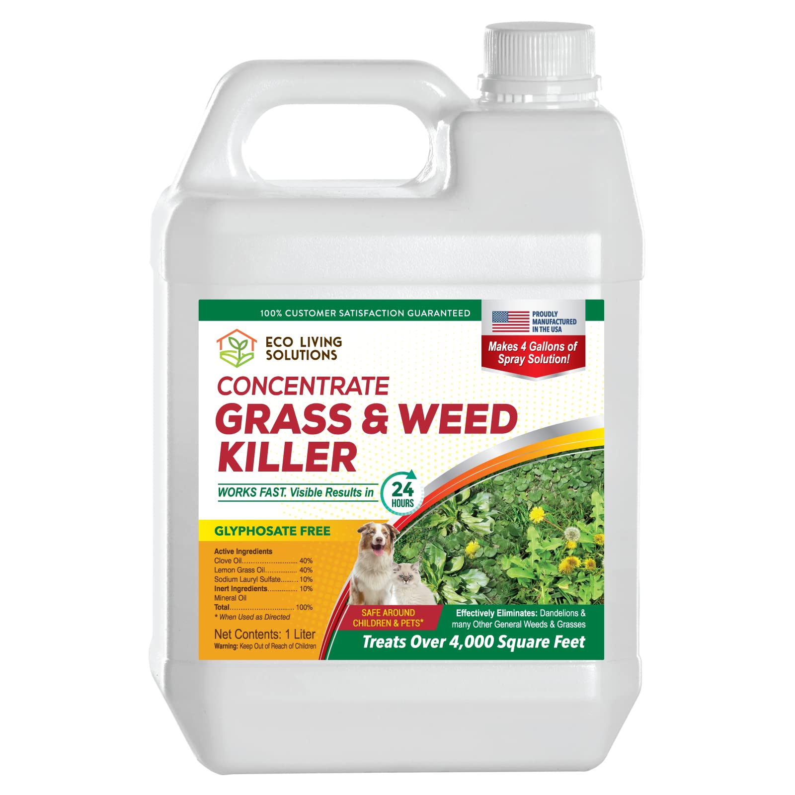 Weed Killer Concentrate - Eco Living Solutions Weed Killer Spray | Pet Safe Weed Killer | Organic Weed and Grass Killer | Moss Killer | Crabgrass & Dandelion killer | Glyphosate Free herbicide (32 oz)