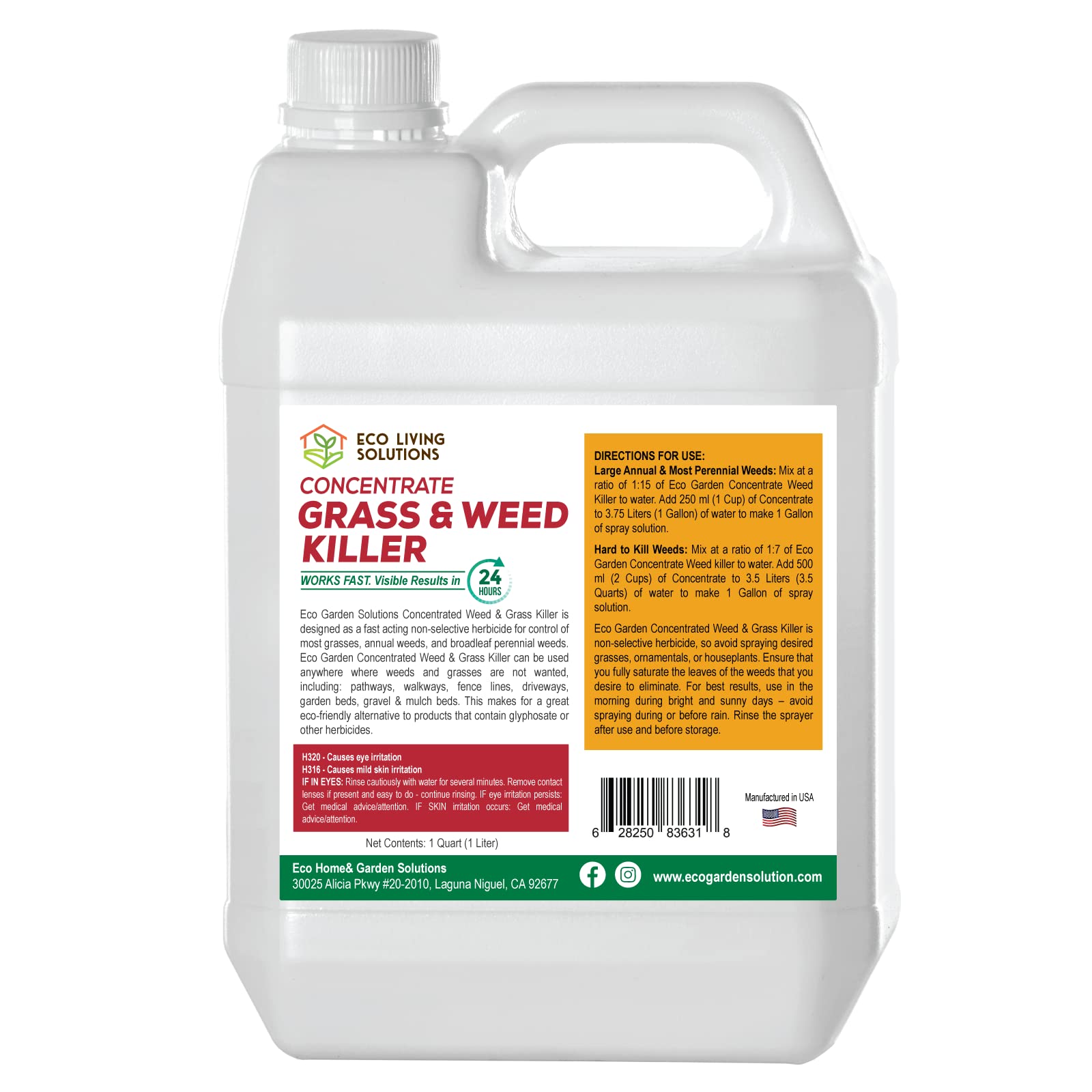 Weed Killer Concentrate - Eco Living Solutions Weed Killer Spray | Pet Safe Weed Killer | Organic Weed and Grass Killer | Moss Killer | Crabgrass & Dandelion killer | Glyphosate Free herbicide (32 oz)