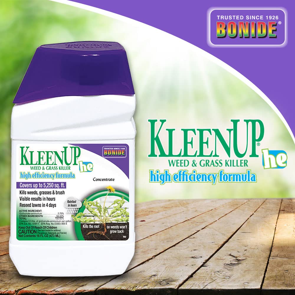 Bonide KleenUP Weed & Grass Killer High Efficiency Formula, 16 oz Concentrate, Fast Acting Formula Kills Weeds & Roots