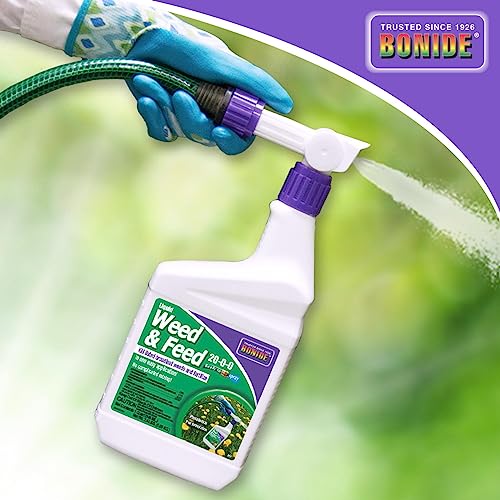 Bonide Liquid Weed & Feed 20-0-0, 32 oz Ready-to-Spray Weed Control and Fertilizer for Outdoor Lawn & Garden Use