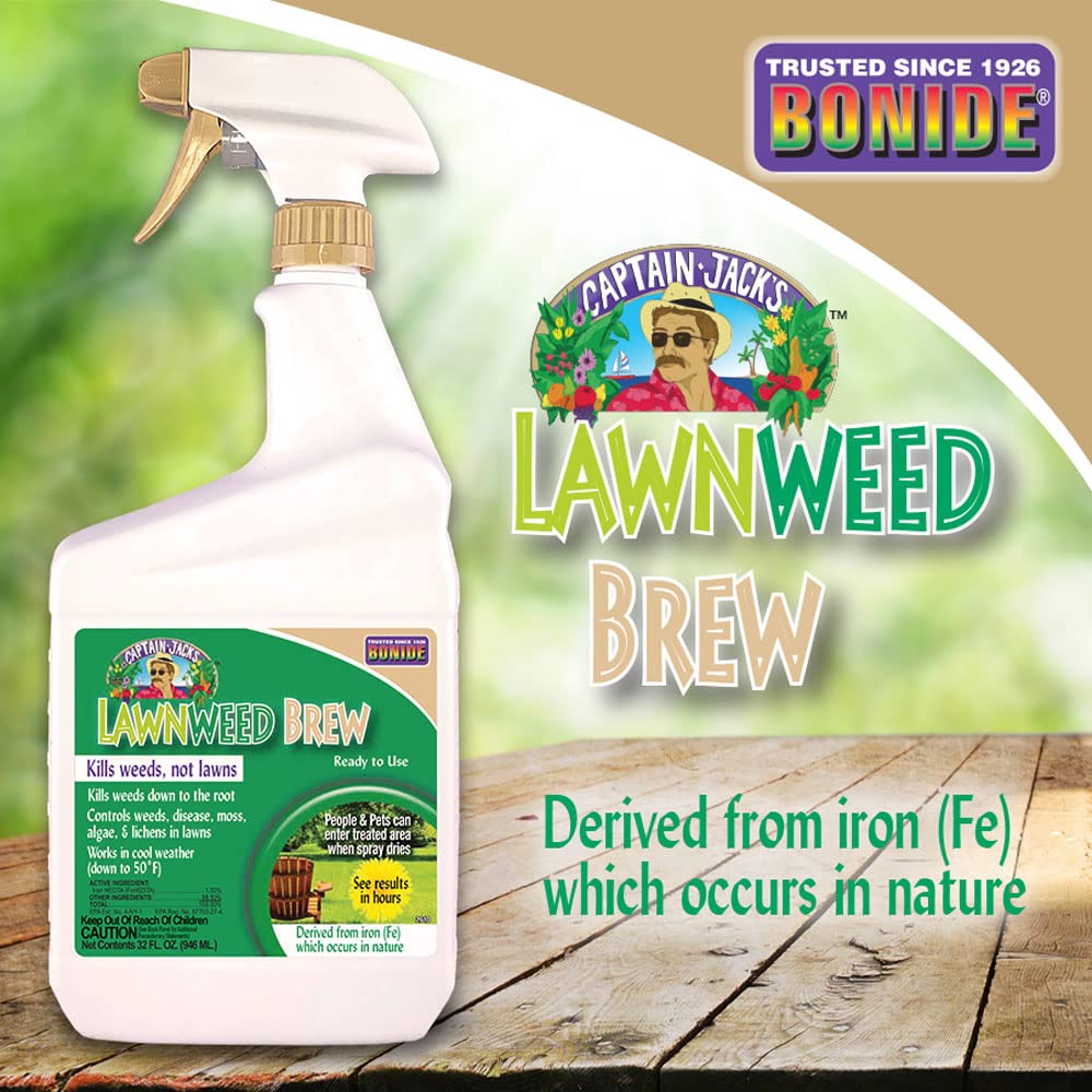 Bonide Captain Jack's Lawnweed Brew, 32 oz Ready-to-Use Spray, Fast-Acting Formula Controls Weeds, Moss, Algae, Lichens & Disease