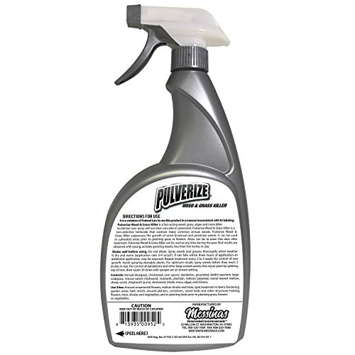 Pulverize Non-Selective Weed and Grass Killer Spray - Fast Acting, Non-Staining Weed and Crabgrass Killer - 32 Ounce Trigger Spray Bottle