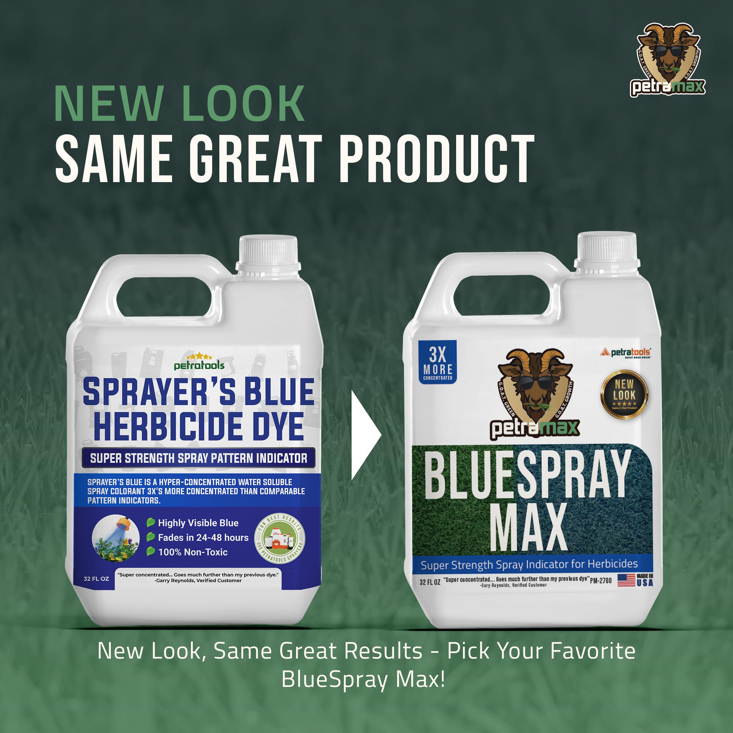 PetraMax Blue Herbicide Lawn Dye - Super Strength Concentrate 3X More Than Others, for Herbicides, Fertilizer & Weed Killer - Blue Mark Spray Indicator for Home and Commercial Sprayer Use (32 oz)