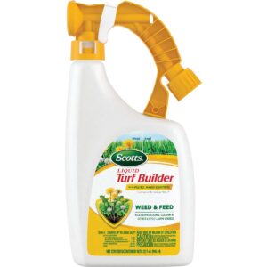 scotts liquid turf builder lawn fertilizer with plus 2 weed control (liquid lawn fertilizer plus dandelion, clover & other lawn weed killer) 32oz