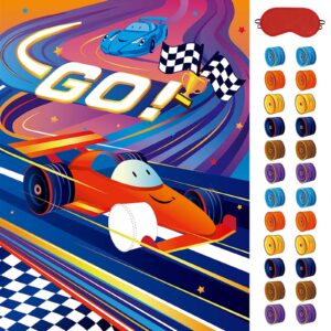 WERNNSAI Pin The Wheels On The Racing Car Game - Race Car Birthday Party Supplies for Boys Kids Two Fast Decorations Poster with 24 Pcs Stickers for Baby Shower Classroom Activities (21" X 28")