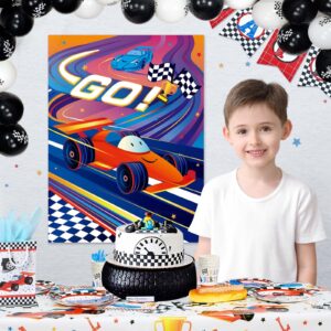 WERNNSAI Pin The Wheels On The Racing Car Game - Race Car Birthday Party Supplies for Boys Kids Two Fast Decorations Poster with 24 Pcs Stickers for Baby Shower Classroom Activities (21" X 28")