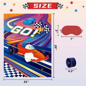 WERNNSAI Pin The Wheels On The Racing Car Game - Race Car Birthday Party Supplies for Boys Kids Two Fast Decorations Poster with 24 Pcs Stickers for Baby Shower Classroom Activities (21" X 28")