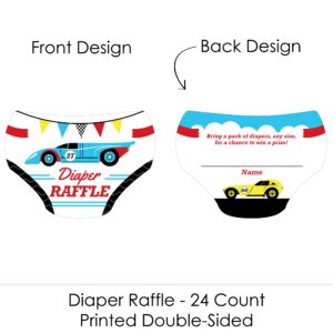 Big Dot of Happiness Let’s Go Racing - Racecar - Diaper Shaped Raffle Ticket Inserts - Race Car Baby Shower Activities - Diaper Raffle Game - Set of 24