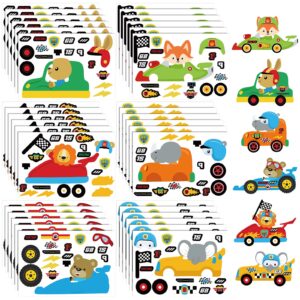 ireer 36 sheets car stickers for kids make your own car stickers, 6 styles cartoon racing car stickers for race car themed birthday party supplies rewards toy art craft activities