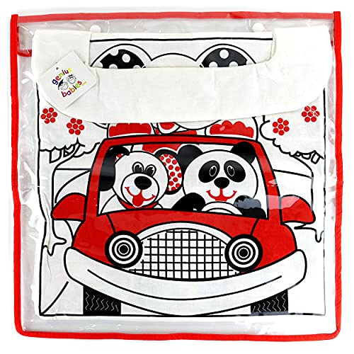 Reversible Car Activity Center Toy for Baby in Black, White and Red, Easy to Attach, with Baby Safe Mirror