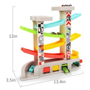 TOP BRIGHT Car Ramp Toys , Race Track Car Toy for Toddler Age 2-4 Year Old Boy with 4 Car, Parking Lot & Gas Station