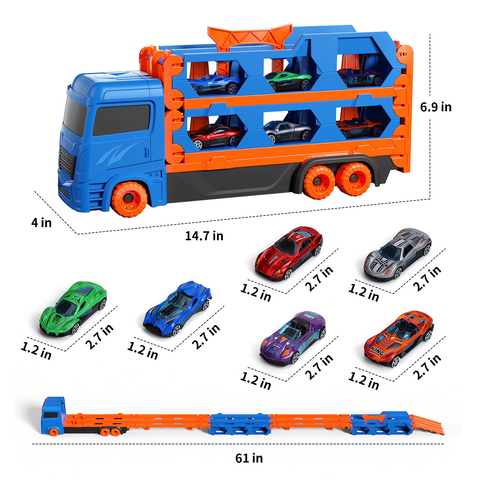 iHaHa Toddler Toys for 3 4 5 6 Years Old Boys, Die-Cast Transport Truck Car Toys 6-Inch Race Track for Boys Kids, Toddler Car Toys Track Set for Kids Boys Girls