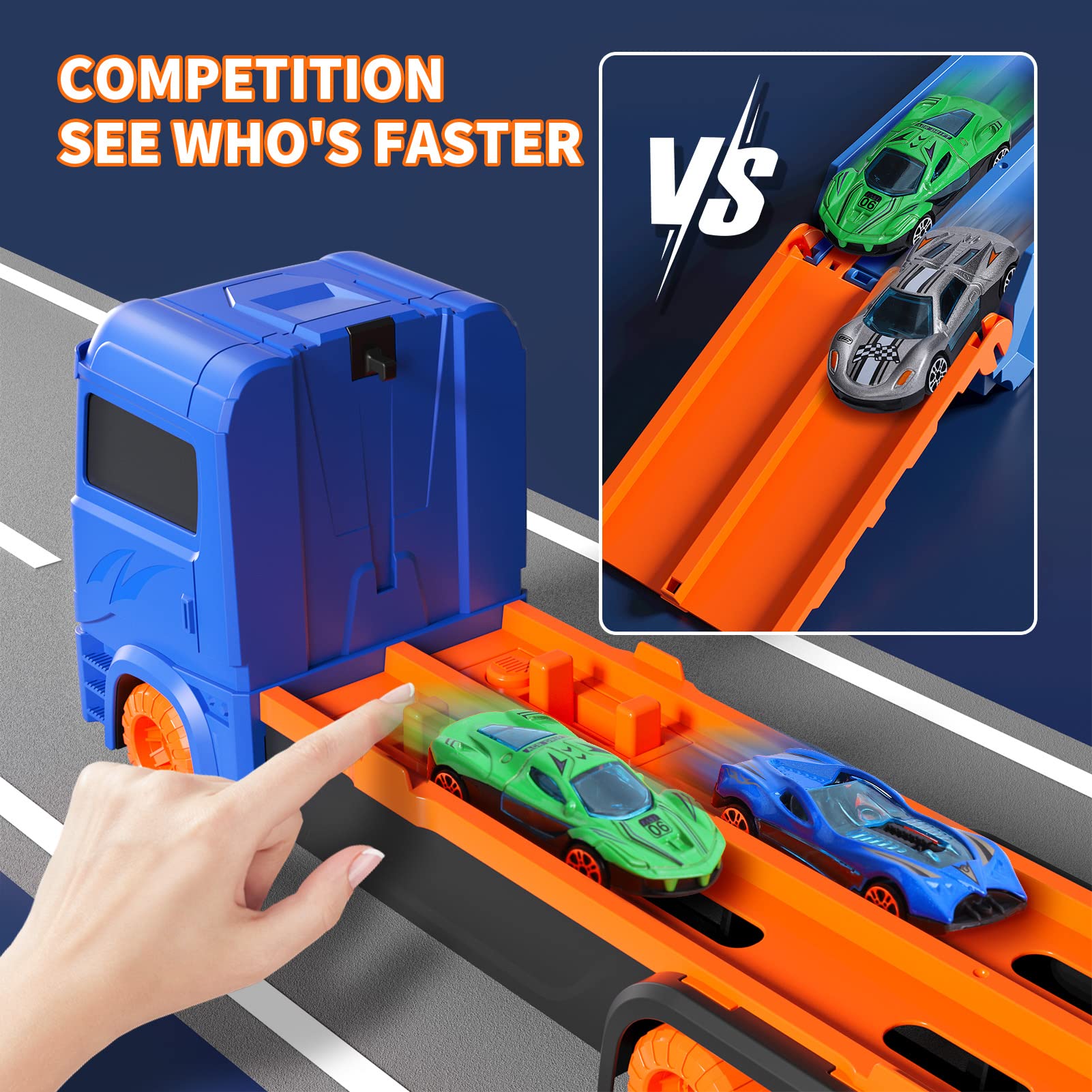 iHaHa Toddler Toys for 3 4 5 6 Years Old Boys, Die-Cast Transport Truck Car Toys 6-Inch Race Track for Boys Kids, Toddler Car Toys Track Set for Kids Boys Girls