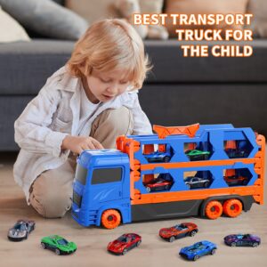 iHaHa Toddler Toys for 3 4 5 6 Years Old Boys, Die-Cast Transport Truck Car Toys 6-Inch Race Track for Boys Kids, Toddler Car Toys Track Set for Kids Boys Girls