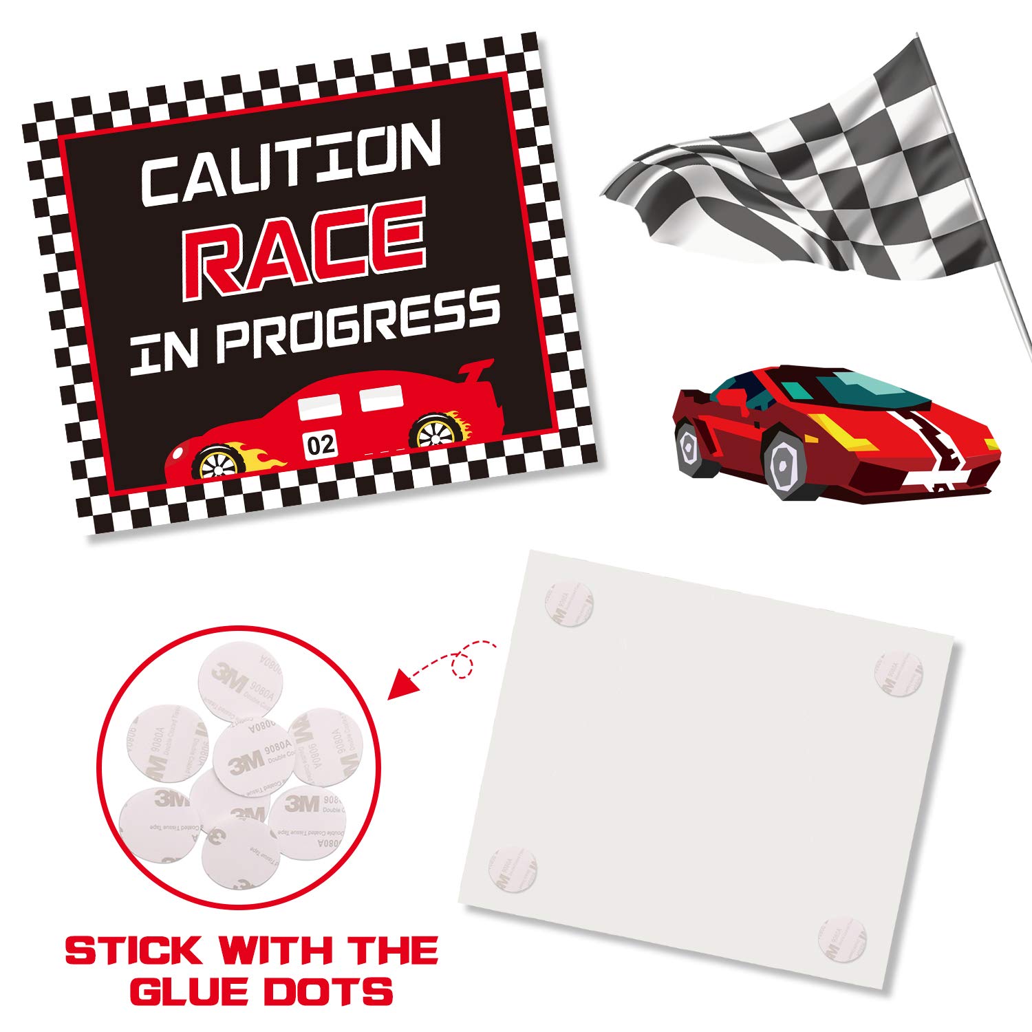 Huray Rayho Race Car Birthday Party Supplies Checkered Flags Racing Happy Birthday Party Signs Cutouts Cars Birthday Party Supplies Let's Go Racing Party Supplies for Kids Race Fans