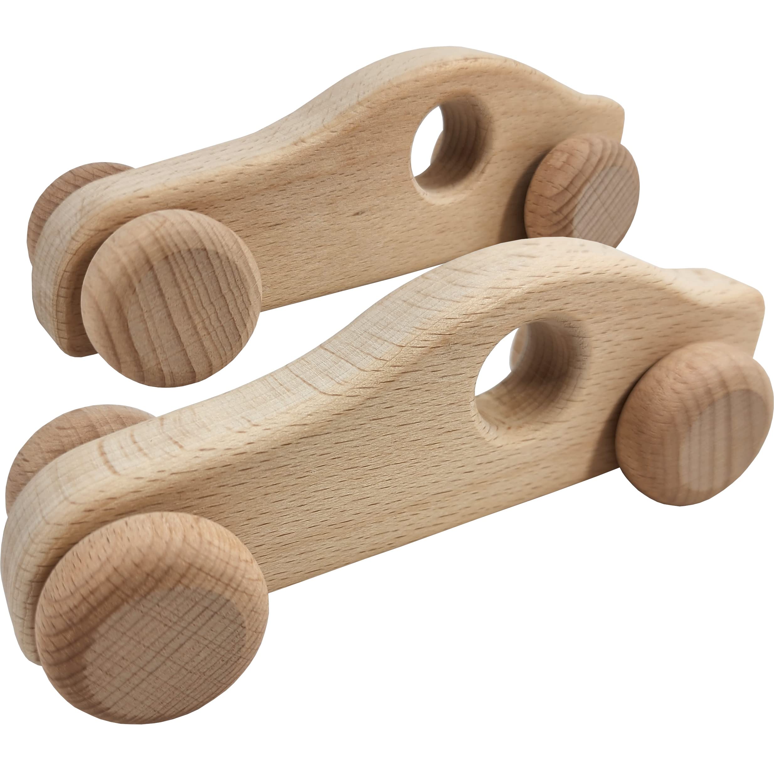 Adventure Awaits! - 2 Pack - Wooden Cars for Toddlers & Babies, Montessori Baby Rattles Teething Toys