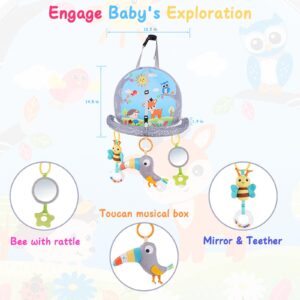 Ussybaby Car Seat Toy for Baby 6 to 12 Months,Infant Car Seat Toys for Babies 0-6 Months, Baby Carseat Activity Arch with Musical, Rattle, Mirror, for Baby Boy/Girl Gift, Center-Fox