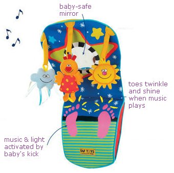 Taf Toys Toe Time Infant Car Seat Toy | Kick and Play Activity Center with Music, Lights, Mirror, and Jingling Toys | Fun Travel Baby Toy for Rear Car Seat | Easier Drive with Newborns, Babies