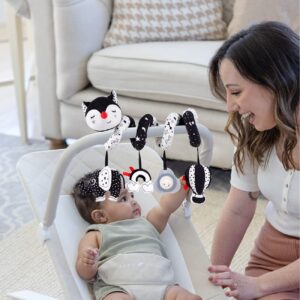 Car Seat Toys for Infants 0-6 Months, High Contrast Baby Toys Black and White Hanging Baby Carseat Toys Stroller Toys 3-6 Months Newborn Developmental Toys 0-3-6-12 Months with Music Rattles