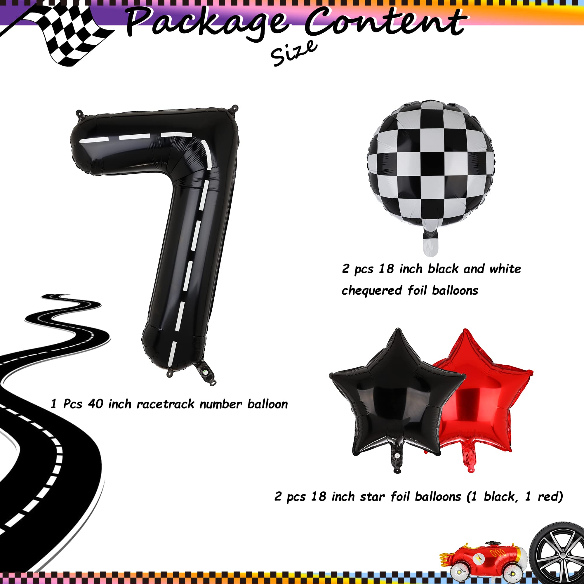 Race Car Birthday Balloons 40 Inch Racetrack Number Balloon 7 Black Boys 7st Birthday Race Car Theme Party Decor Supplies 5 Pcs