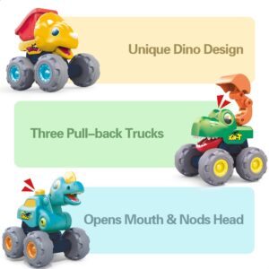 iPlay, iLearn Toddler Dinosaur Monster Truck Toys, Baby Pull Back Toy Cars for 1 2 3 Year Old Boys, Big Dino Construction Vehicles Excavator Dump Truck, Cool Birthday Gifts for 12 18 24 Month Kids