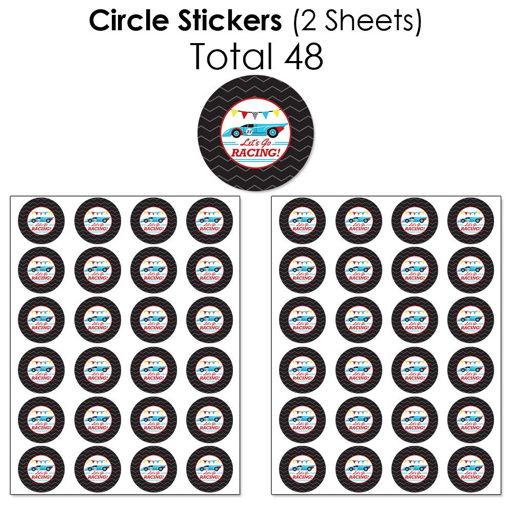 Big Dot of Happiness Let’s Go Racing - Racecar - Mini Candy Bar Wrappers, Round Candy Stickers and Circle Stickers - Race Car Birthday Party or Baby Shower Candy Favor Sticker Kit - 304 Pieces