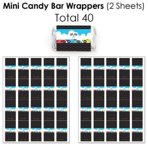 Big Dot of Happiness Let’s Go Racing - Racecar - Mini Candy Bar Wrappers, Round Candy Stickers and Circle Stickers - Race Car Birthday Party or Baby Shower Candy Favor Sticker Kit - 304 Pieces