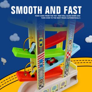 Montessori Toys for 2 3 Year Old Boys Toddlers, Car Ramp Toys with 6 Cars & Race Tracks, Garages and Parking Lots, Ramp Racer Toy Gift for Boys Girls Age 18 Months and Up, Multicolor