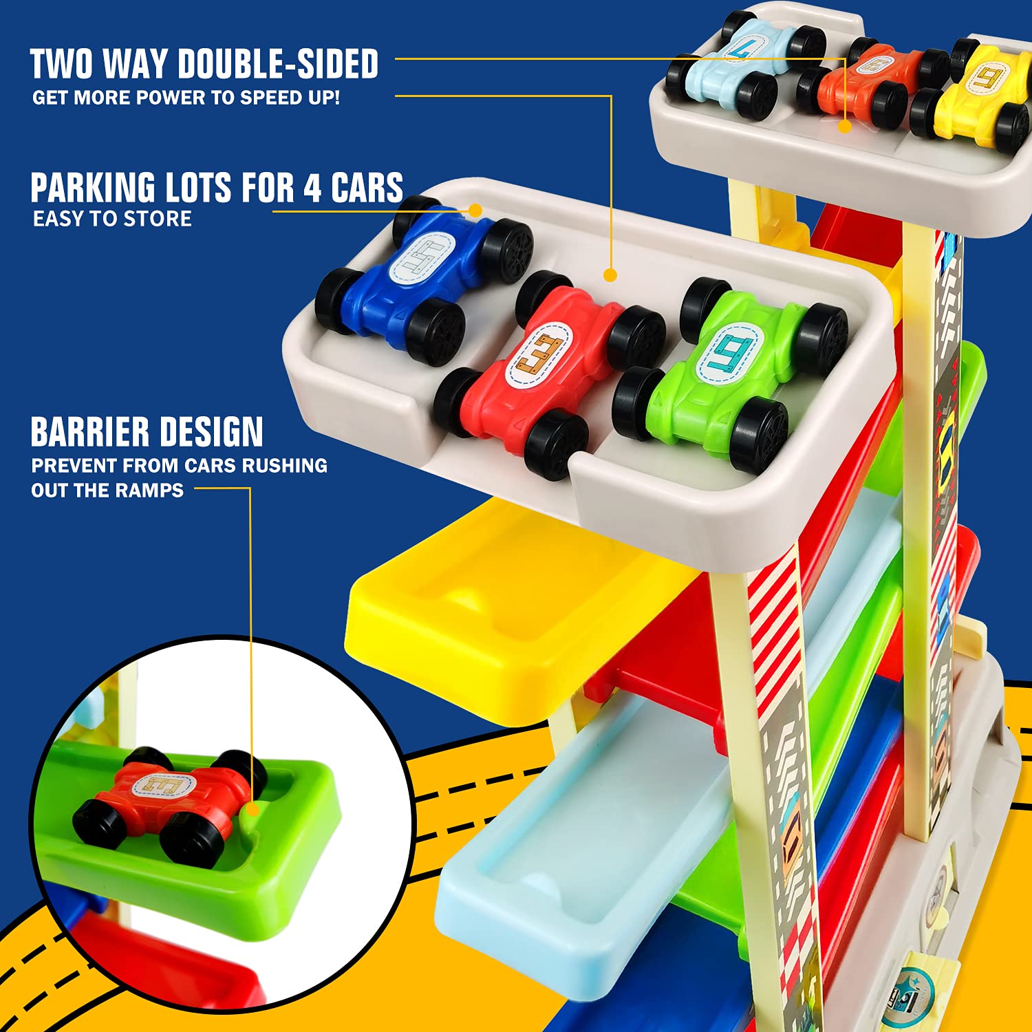 Montessori Toys for 2 3 Year Old Boys Toddlers, Car Ramp Toys with 6 Cars & Race Tracks, Garages and Parking Lots, Ramp Racer Toy Gift for Boys Girls Age 18 Months and Up, Multicolor